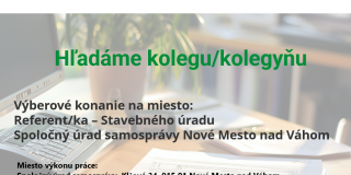 Výberové konanie na miesto: Referent/ka – Stavebného úradu – Spoločný úrad samosprávy Nové Mesto nad Váhom